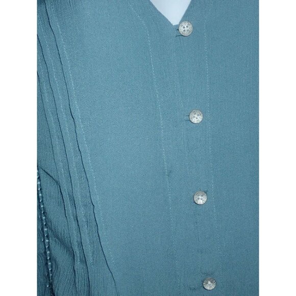 J. Jill Blue Long-Sleeve Button-Down Tunic Blouse Gauzy Pintuck PM Boho Casual - Picture 5 of 7